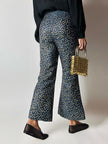 Pantalone a trombetta Merchant Archive in jacquard lamé bluette nero e oro