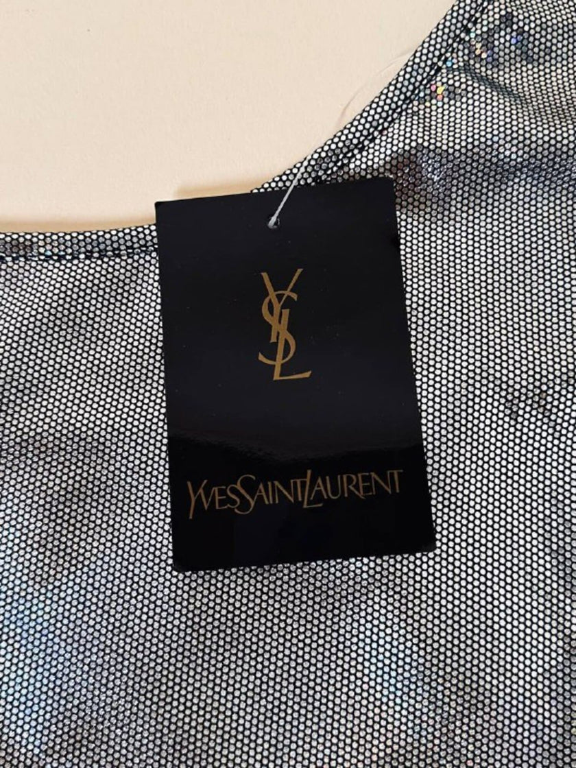 Canotta/mini dress in tessuto ologramma iridescente “Yves Saint Laurent”