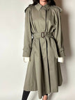 Vintage Aquascutum trench coat in khaki green gabardine with matching belt
