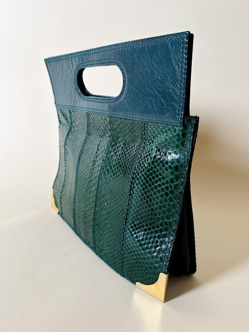 Borsa vintage Bernini in pitone e pelle verde smeraldo