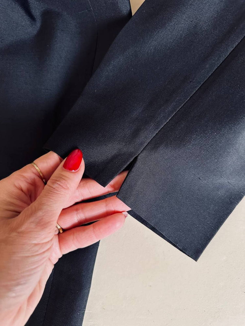 Pantalone vintage Gucci modello a vita alta con piega in seta nera