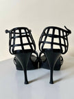 Sandali Yves Saint Laurent in pelle nera con tomaia a gabbia tacco a spillo e plateau – SS 2009