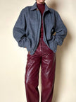Bomber Yves Saint Laurent in lana grigio mélange con bottoni color cuoio