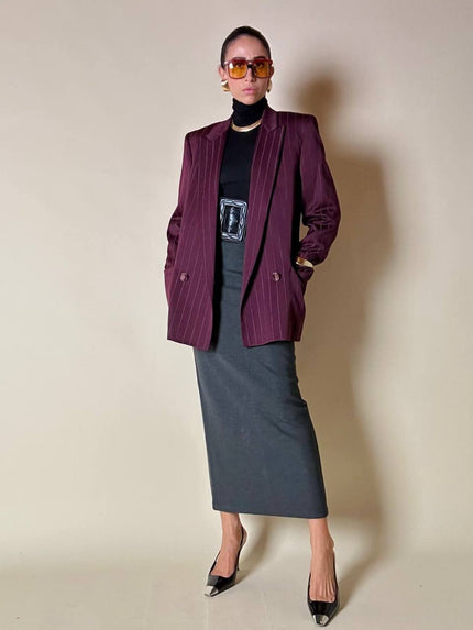 Blazer doppiopetto in rasato di lana gessato color burgundy “Gianni Versace”