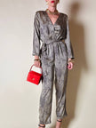 Jumpsuit in raso fantasia micro leopardo