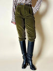 Pantalone a vita alta in corduroy verde oliva Rizzi Sport