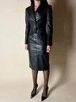 Vintage high-waisted black leather midi skirt