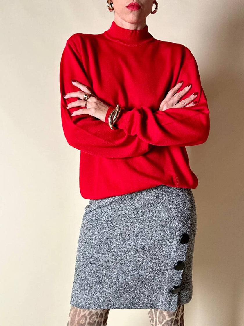Lupetto in lana rossa con logo ricamato “Yves Saint Laurent”