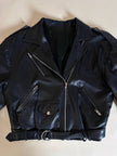 Giacca biker vintage in pelle nera ultra soft con fodera trapuntata in raso