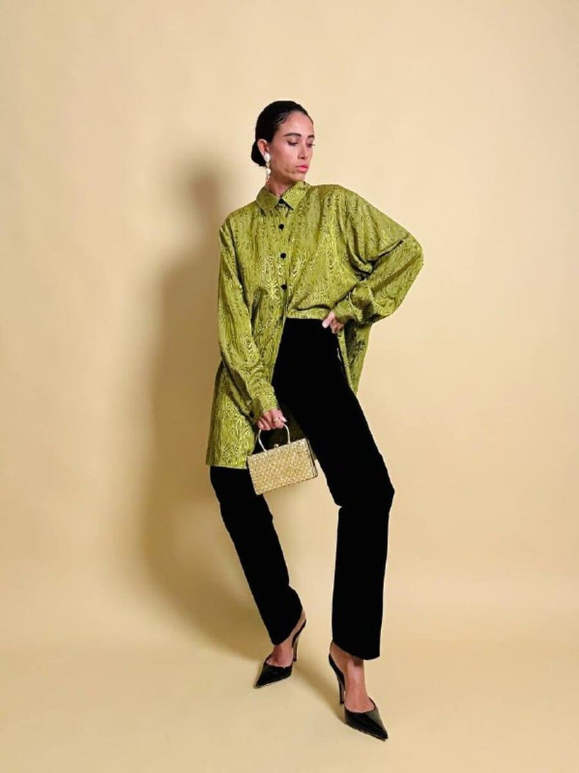 Camicia in tessuto Jaquard moiré verde acido “Marlène Laurent”