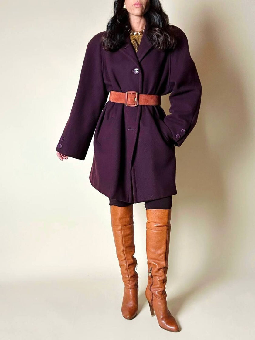 Cappottino oversize in lana color prugna Confezioni Adri