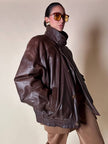 Bomber aviator in pelle color cioccolato “Laps”