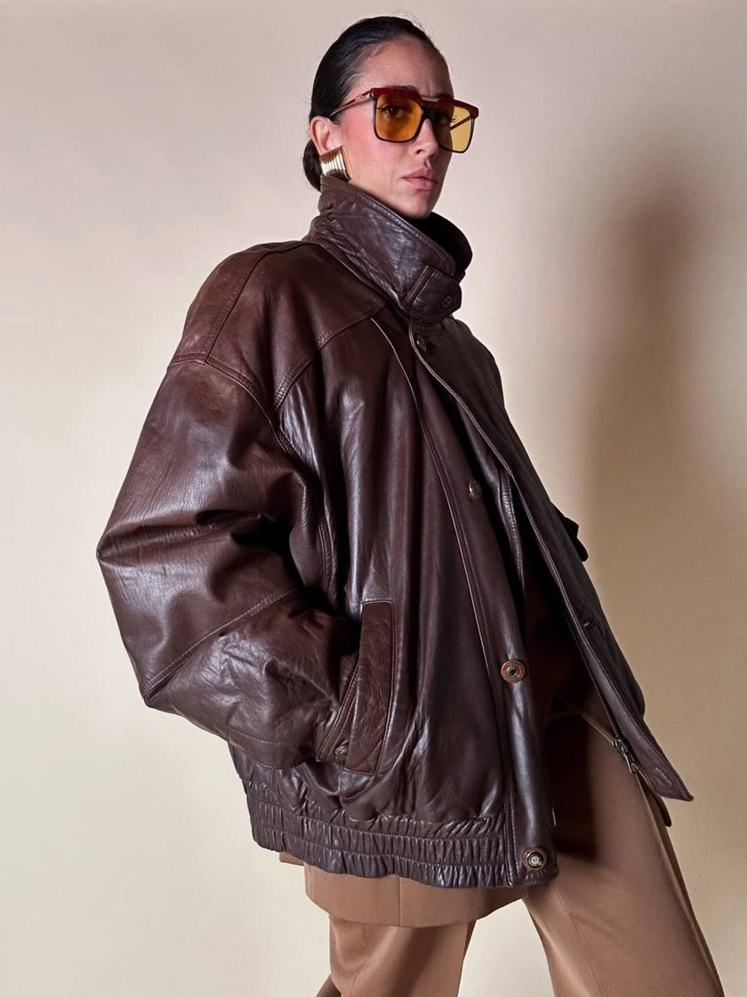 Bomber aviator in pelle color cioccolato “Laps”