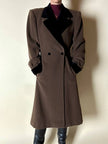 Alex & Tris green-brown wool double-breasted coat with martingale and black velvet trim