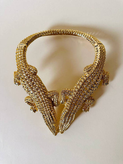 Maxi collier coccodrilli in metallo dorato  “Roberto Cavalli”
