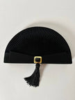 Pochette vintage Guy Laroche forma a ventaglio in raso nero con nappa couture