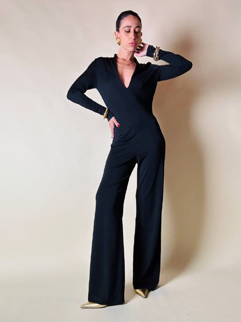 Jumpsuit nera in jersey “Solleciti”