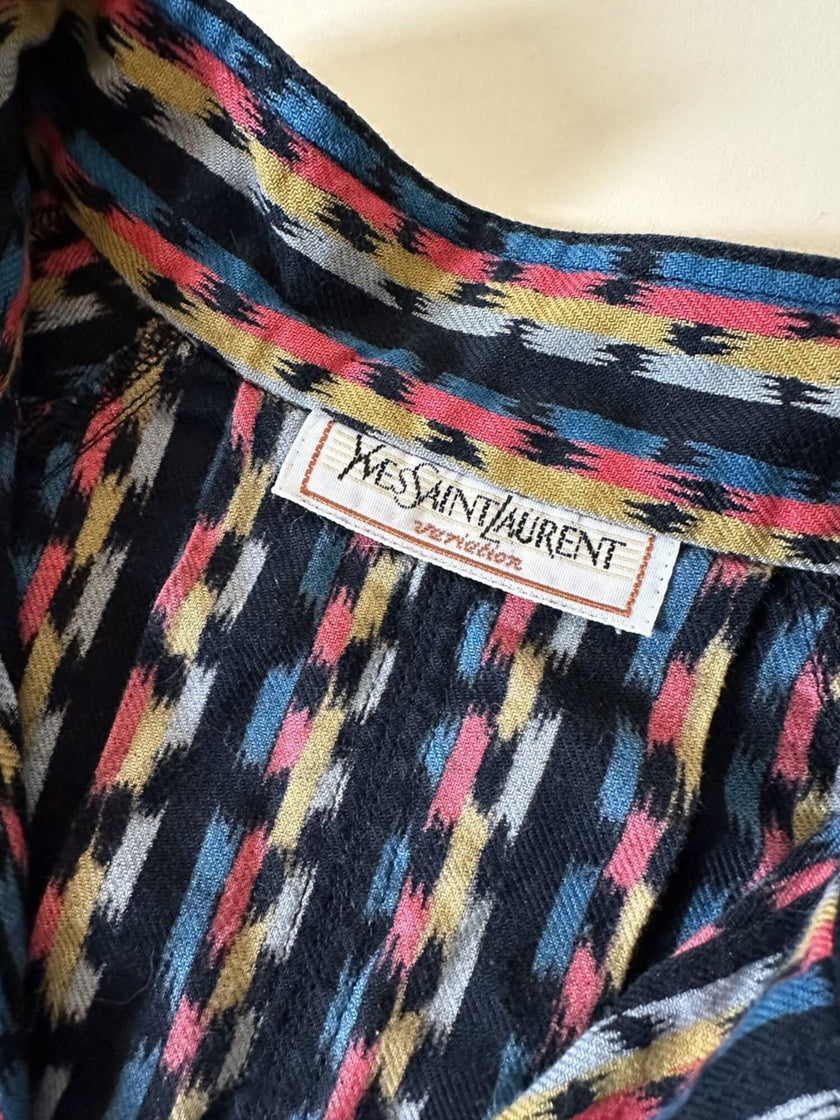 Vintage Yves Saint Laurent Hemd aus Baumwolle mit buntem Mikro-Muster