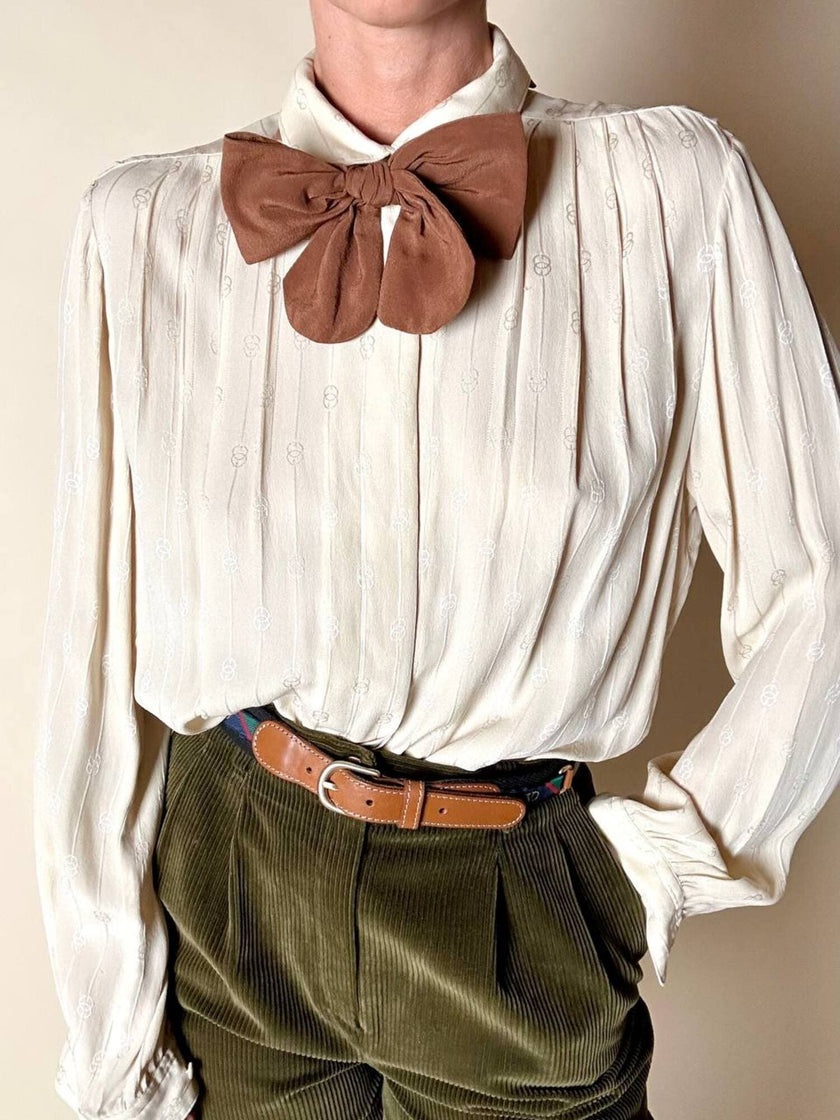 Camicia sartoriale in pura seta jacquard color crema con loghi Gucci