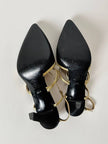 Sandali vintage Yves Saint Laurent in raso di seta nero e pelle laminata oro