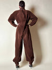 Combinaison vintage Complice en velours côtelé marron avec détails en cuir