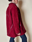 Giacca in suede borgogna con riporti in pelle e con interno in lana mélange in tinta