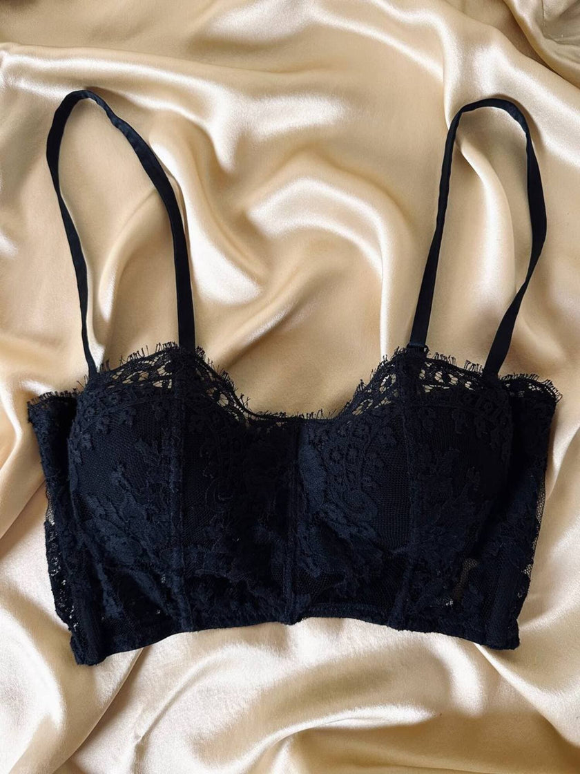 Top in pizzo e raso nero “La Perla”