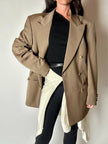 Blazer vintage Yves Saint Laurent in lana cachi doppiopetto con bottoni logati oro