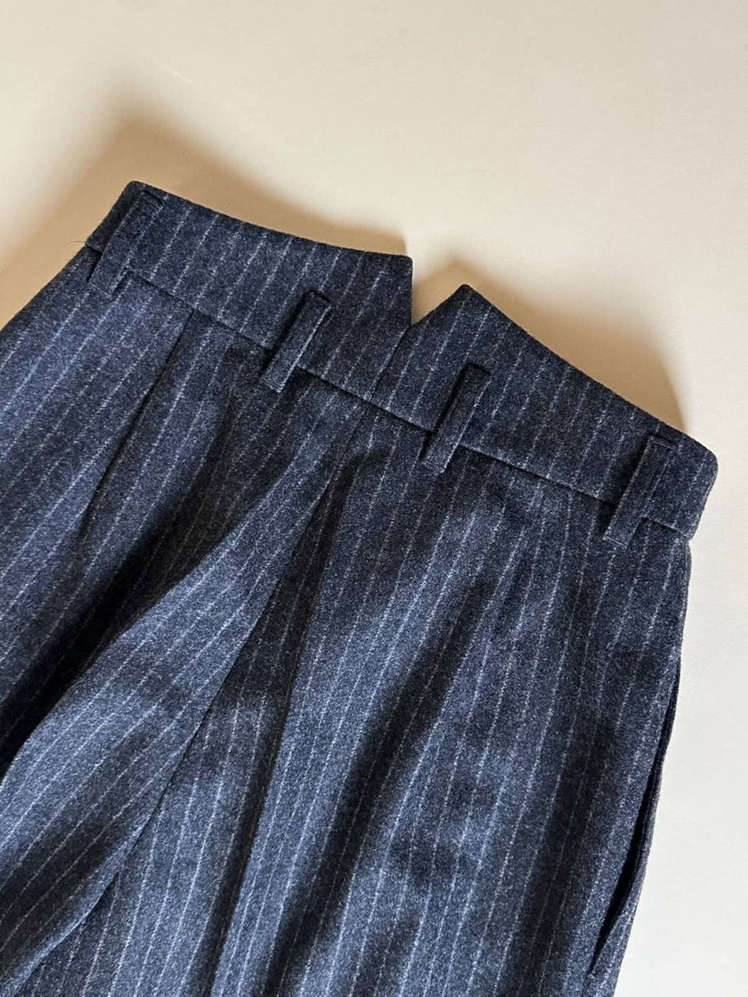Tailleur gessato giacca/pantalone in lana grigio antracite “Antonio Fusco”