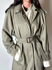 Vintage Aquascutum trench coat in khaki green gabardine with matching belt