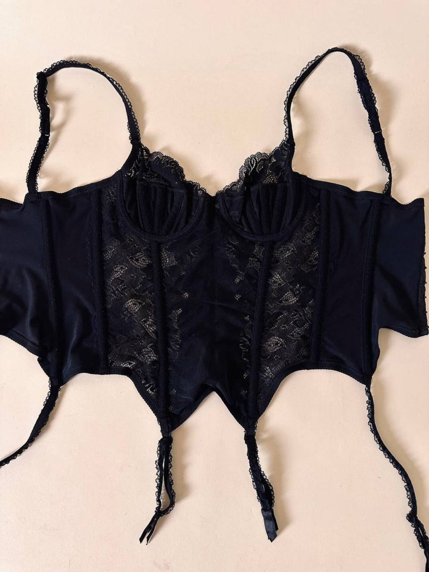 Bustier con guêpière in pizzo nero e seta “La Perla”