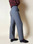 Pantalone a vita alta in lana pied de poule grigio e ottanio Basile