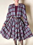 Abito Velentino Boutique in lana fantasia check grigio e bordeaux