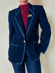 Blazer in lana blu con profili in gros grain “Gibò Firenze”