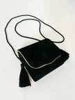 Pochette Beauté vintage Yves Saint Laurent in camoscio nero con nappine e specchio