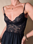 Slip dress nero in pizzo con coppe a balconcino “La Perla”