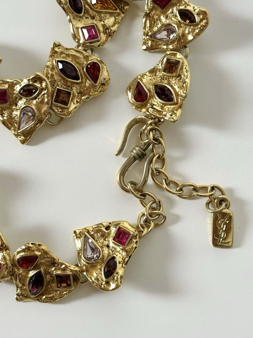 Vintage Yves Saint Laurent Collier mit herzförmigen Elementen und eingefassten, mehrfarbigen Kristallen