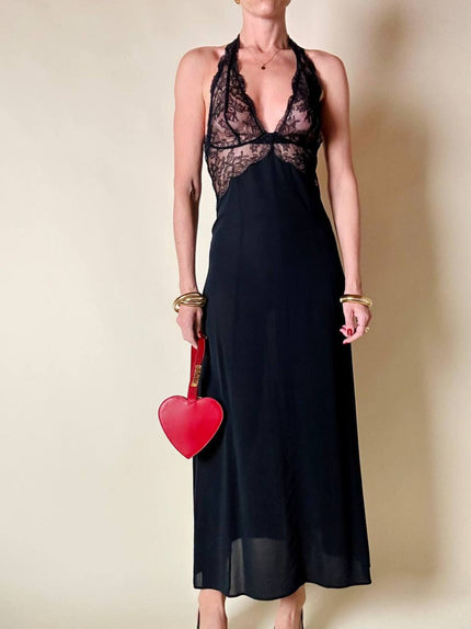 Slip dress vintage La Perla in seta nera e pizzo