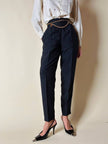 Pantalone vintage Gucci modello a vita alta con piega in seta nera