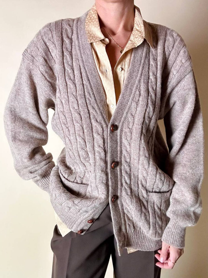 Cardigan Yves Saint Laurent vintage in lana beige con bottoni berlebeck