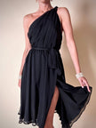 Abito mono spalla con gonna a ruota in voile di seta nero “MSGM”