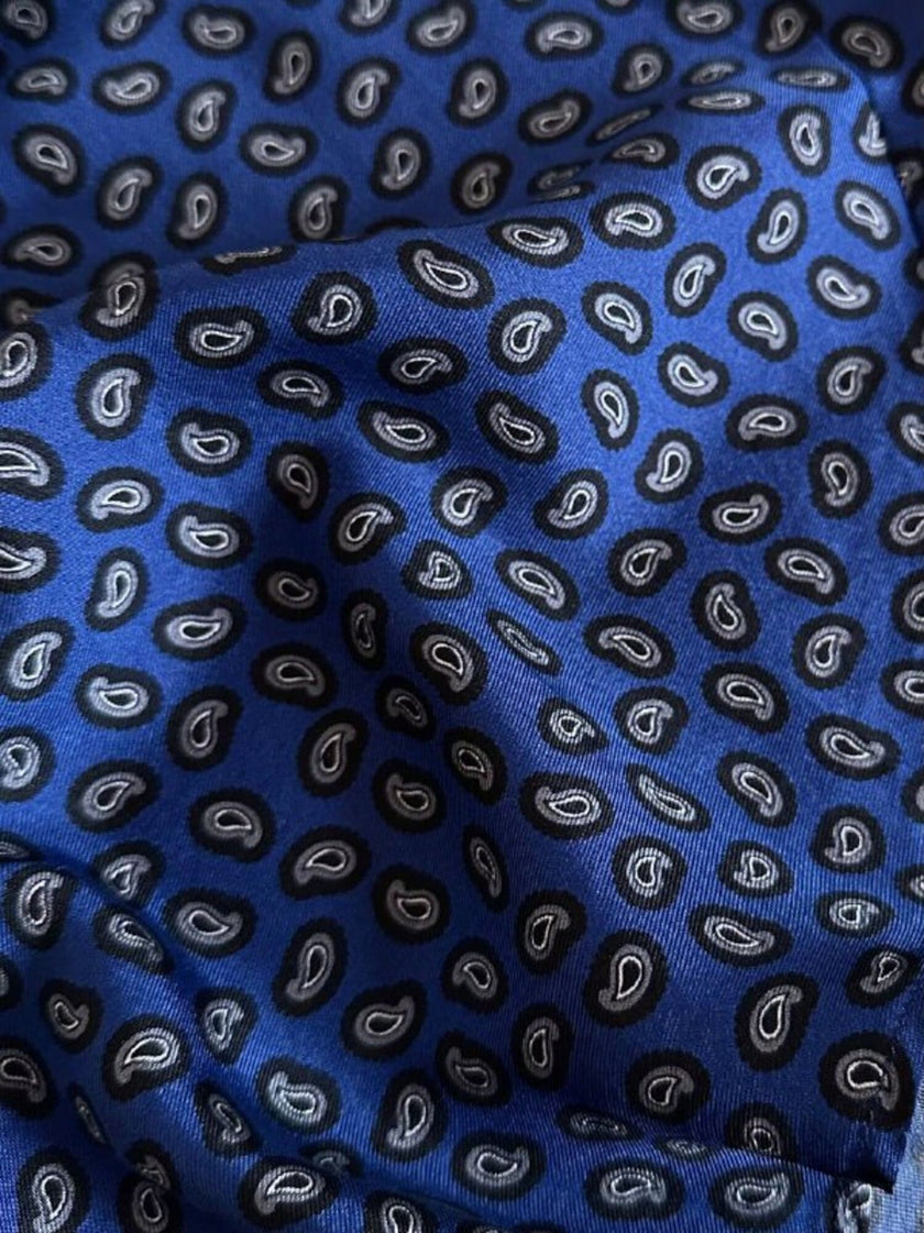 Camicia in seta Alberto Biani blu oltremare con fantasia cachemire