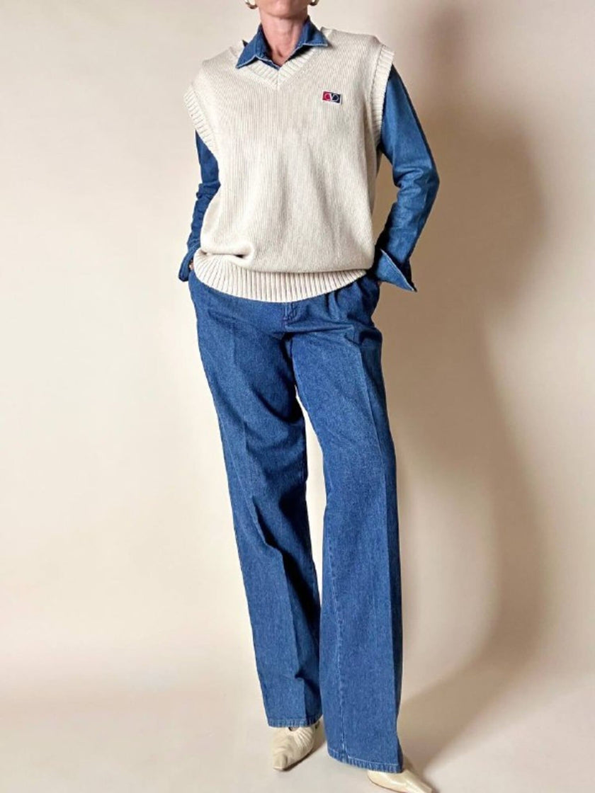 Gilet Valentino Sport in cotone beige con scollo a V logo sul petto