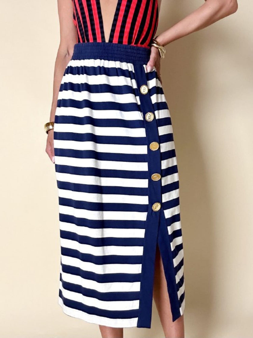 Longuette a righe bianche e blu con bottoni dorati “Yves Saint Laurent”