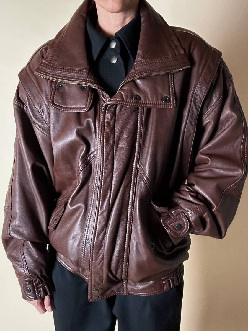 Bomber vintage stile aviator in pelle marrone Stenley