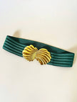 Cintura vintage in elastico verde con chiusura gioiello dorata