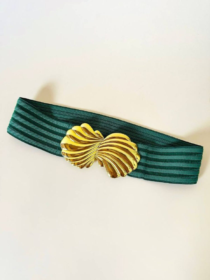 Cintura vintage in elastico verde con chiusura gioiello dorata