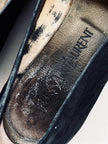 Ballerine slipper Yves Saint Laurent jacquard in tela nera animalier con monogramma YSL in strass