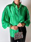 Camicia vintage sartoriale in raso di seta stampa pitone verde smeraldo
