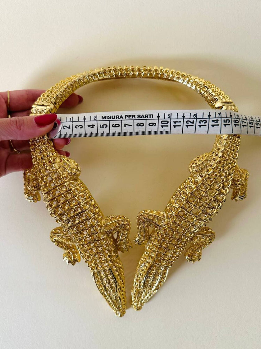 Maxi collier coccodrilli in metallo dorato  “Roberto Cavalli”